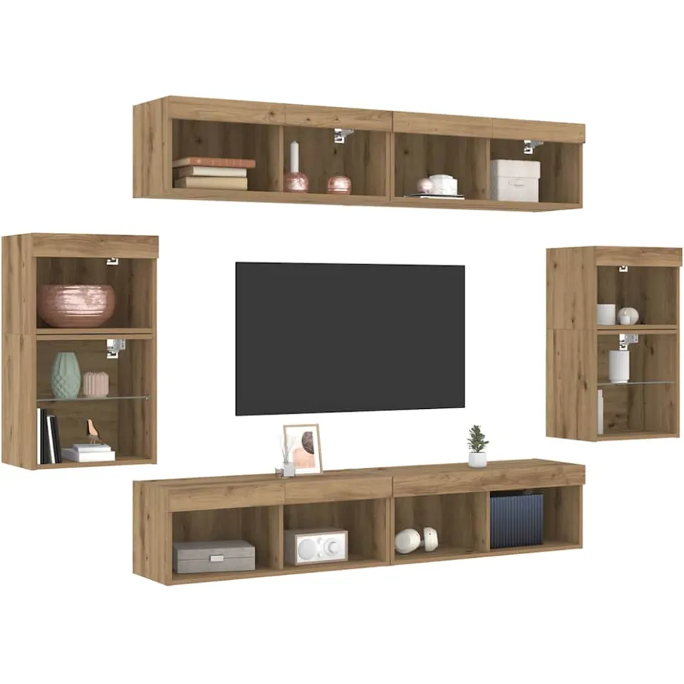 vidaXL Tv-meubelset 8 st 37 x 30 x 70 cm artisanaal eikenkleurig Bruin