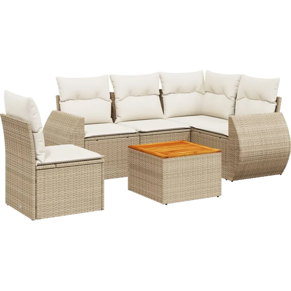 vidaXL 6-delige Loungeset met kussens poly rattan beige, foto 3