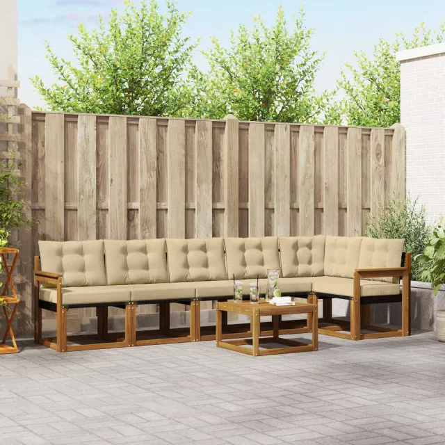 vidaXL Buiten bankenset 7 st 6-zits Natuurlijk en Beige