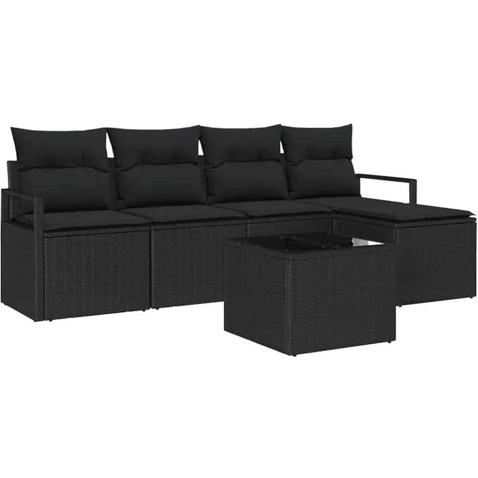 vidaXL Bankstel 6 st Zwart poly rattan