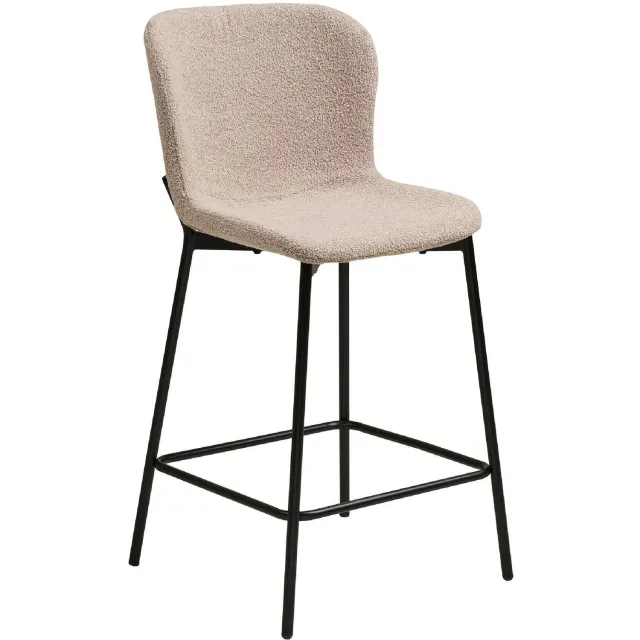 Nest of Nora Set van 2 - Nest of Nora Barkruk bouclé met rugleuning Lano keukenbar - Zwart onderstel - Beige