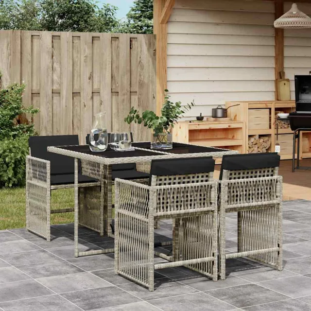 vidaXL 5-delige Tuinset met kussens poly rattan lichtgrijs grijs, foto 2
