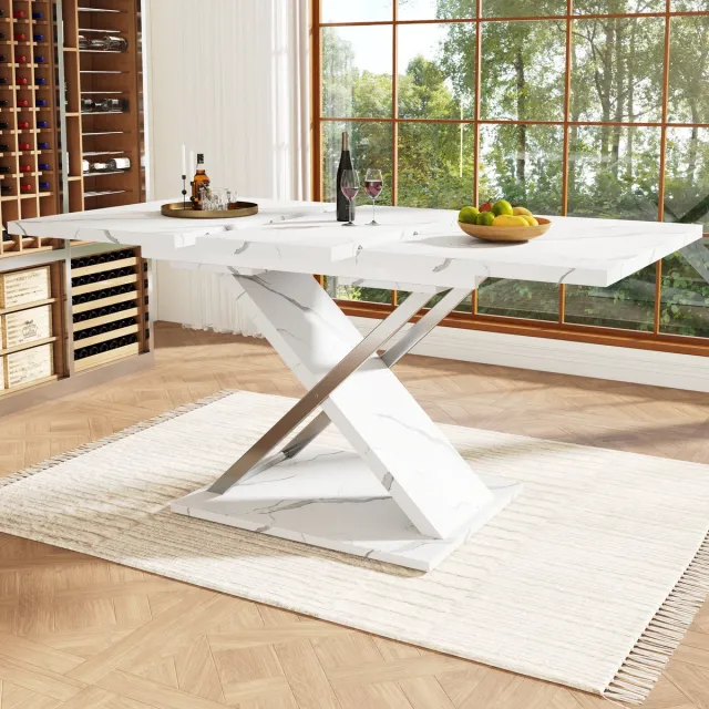 Clruro Eettafel - 118-157x75 cm - Uitschuifbaar met Inlegplaat - met Kruispoten - Hout - Natuur