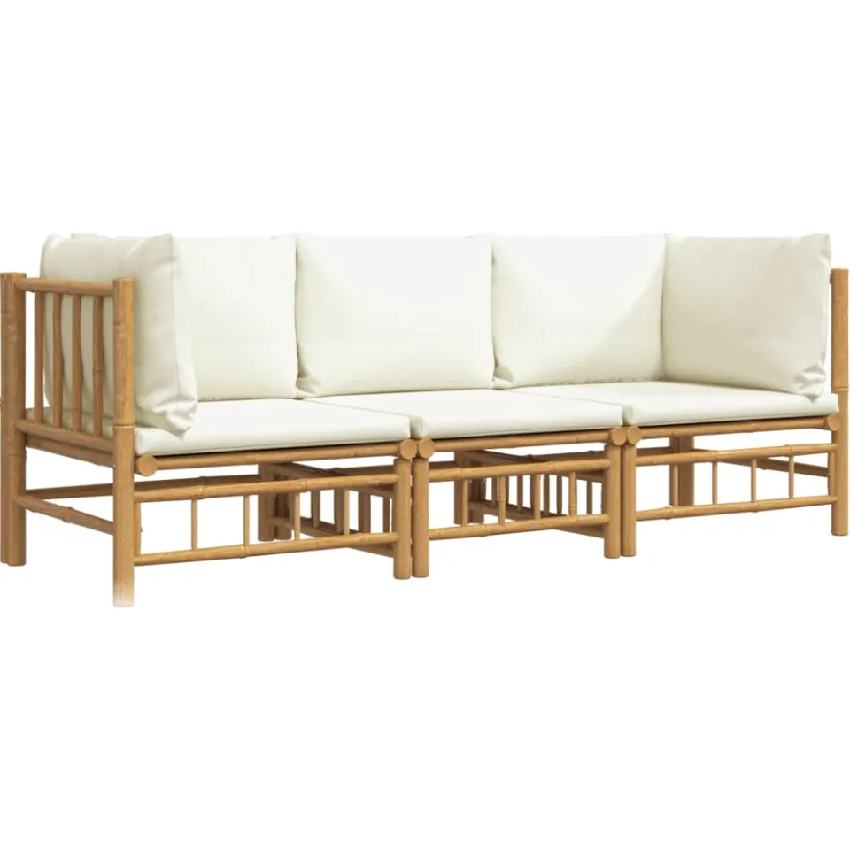 vidaXL 3-delige Loungeset met kussens bamboe crèmewit Bruin