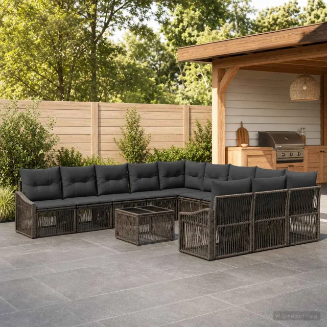 vidaXL Tuinbankenset 12 st 11-zits Grijs poly rattan, foto 2