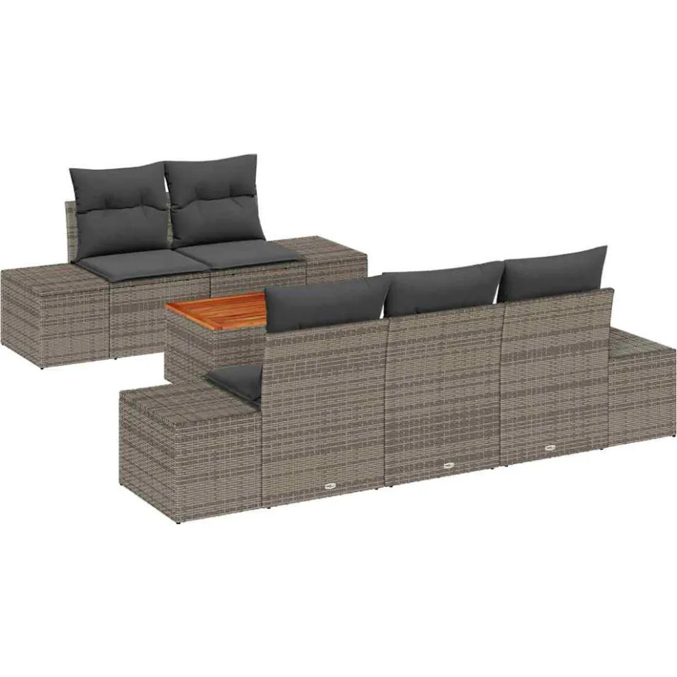 vidaXL Tuinbankenset 6 st Grijs poly rattan, foto 4