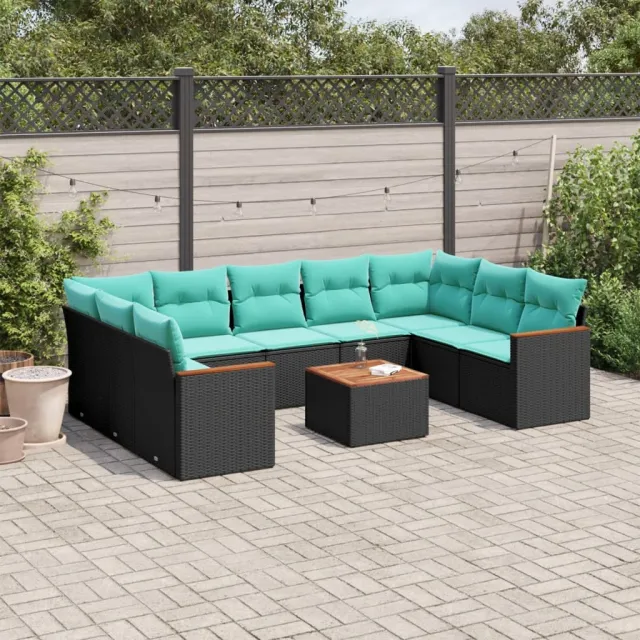 vidaXL 10-delige tuinbankset met kussens van zwart polyrotan, foto 2