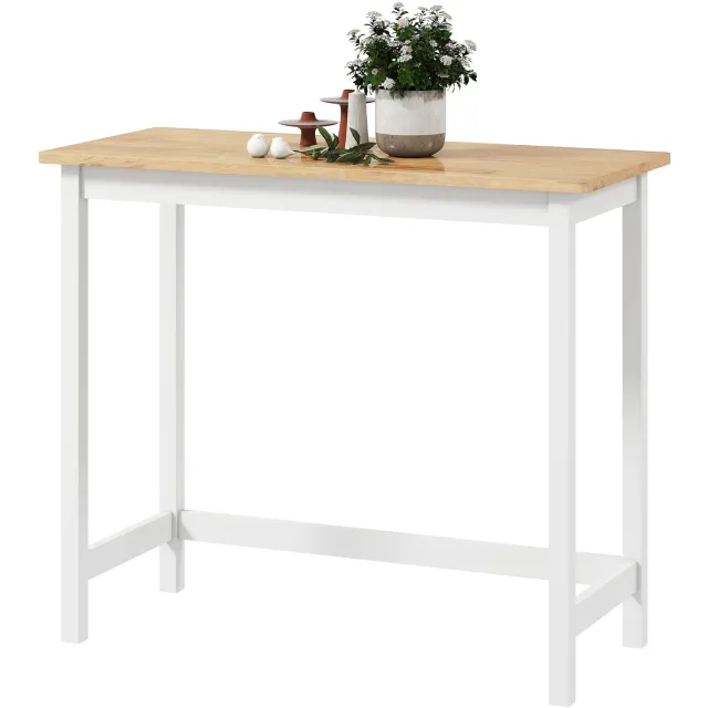 Lunpog Eichen 108 x 48 x 91 cm Bartafel - Keukentafel voor 2 Personen - Compacte Hoge Tafel - Ontbijttafel - Bistrotafel - Eettafel in Houtlook met Wit Onderstel Eik