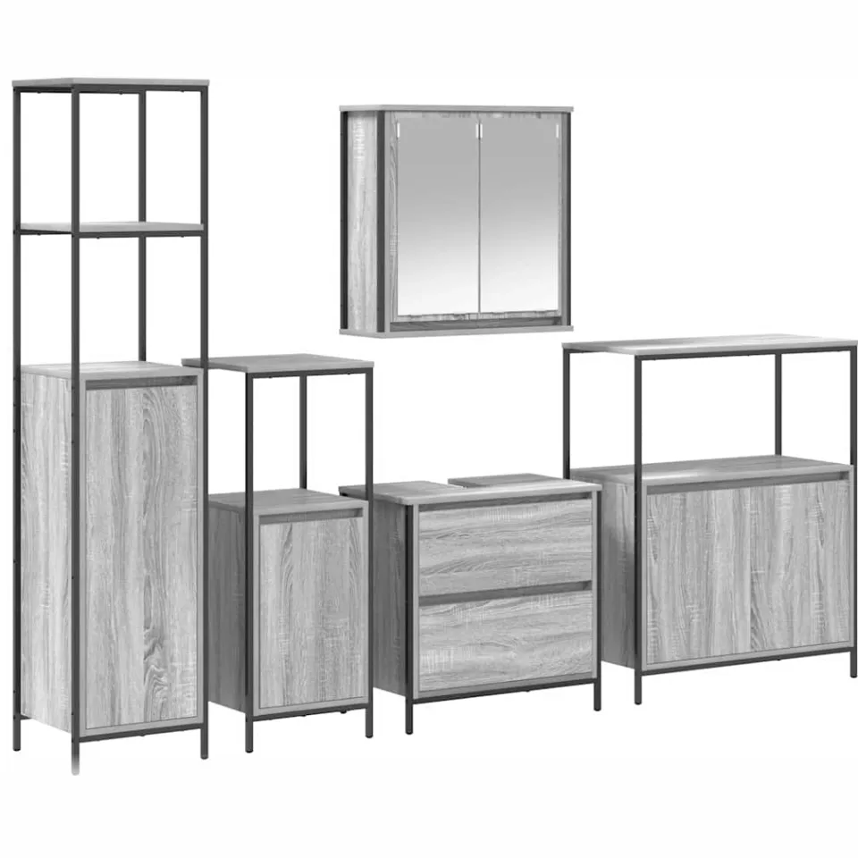 vidaXL Badkamermeubelset 5 st Grijs 36 x 35 x 165 cm Bewerkt hout, foto 3