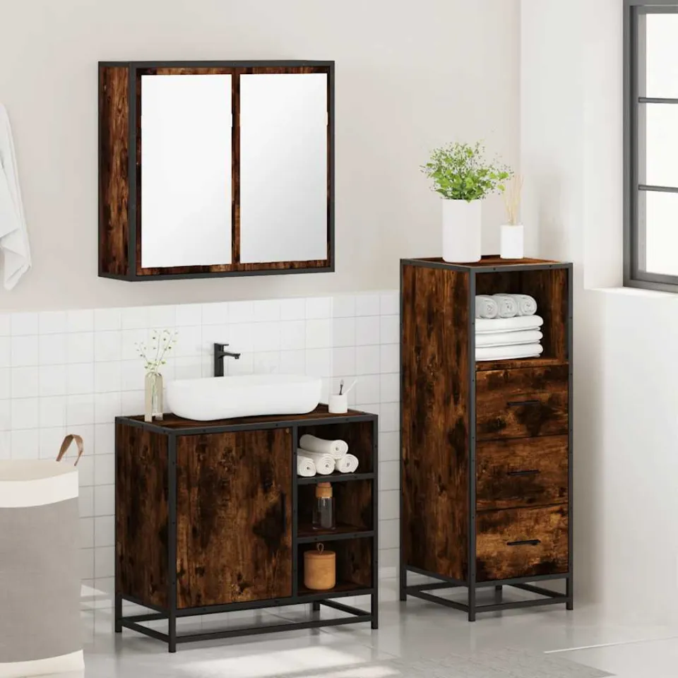 vidaXL 3-delige Badkamermeubelset bewerkt hout gerookt eikenkleurig, foto 4
