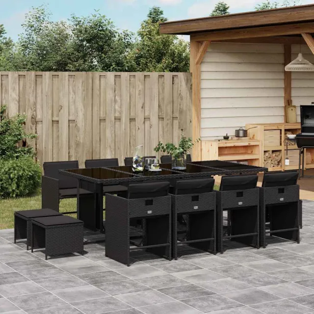 vidaXL 13-delige Tuinset met kussens poly rattan zwart