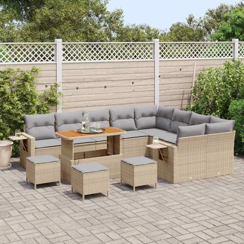 vidaXL Tuinbankenset 13 st Beige poly rattan, foto 3