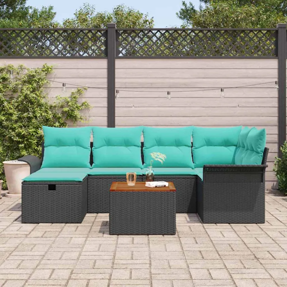 vidaXL Tuinbankenset 7 st Zwart Poly riet, foto 3