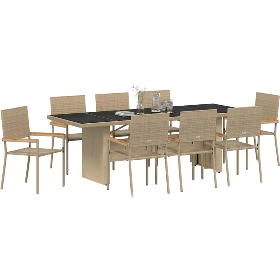 vidaXL Tuin eettafelset 9 st Beige poly rattan