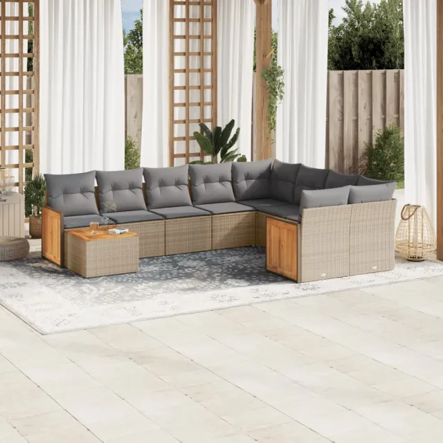 vidaXL 10-delige Loungeset met kussens poly rattan beige, foto 2