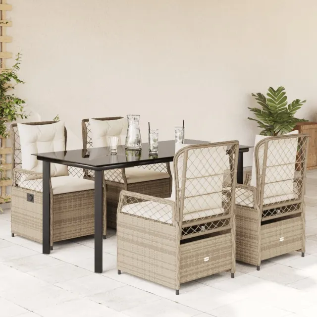 vidaXL 5-delige Tuinset met kussens poly rattan beige, foto 2