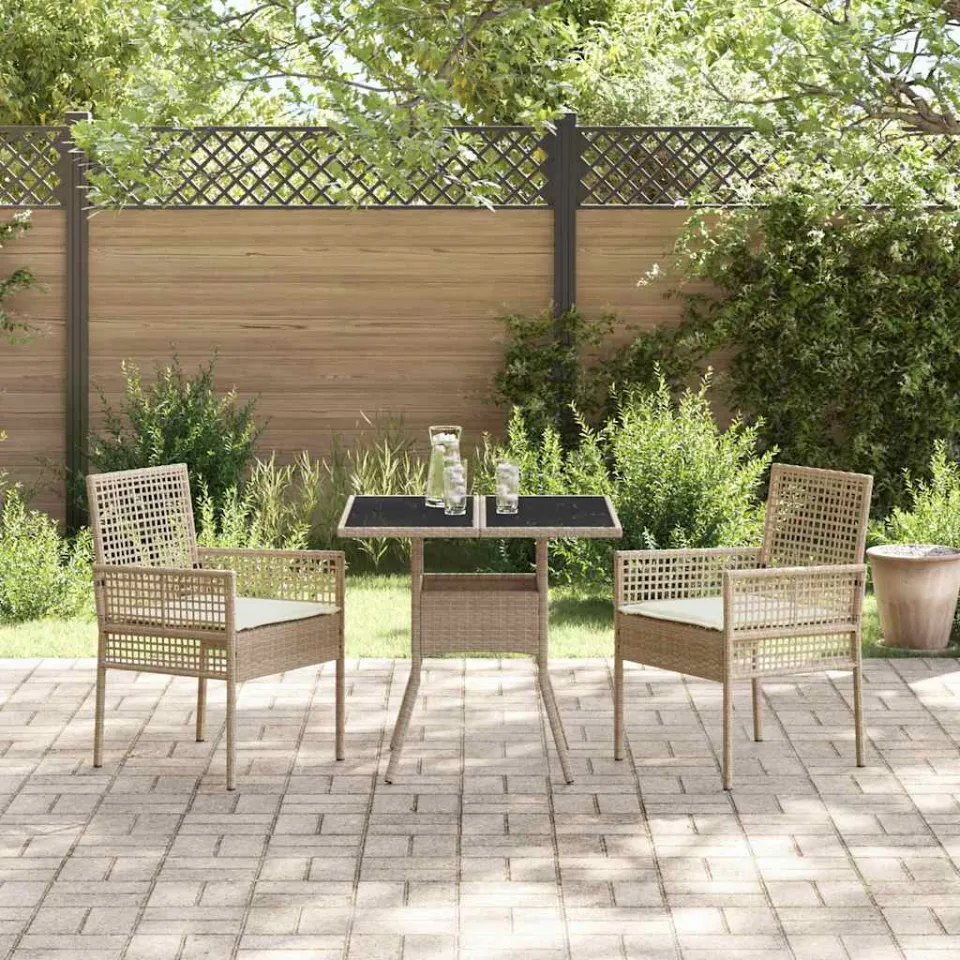 vidaXL Tuin eettafelset 3 st Beige poly rattan, foto 3