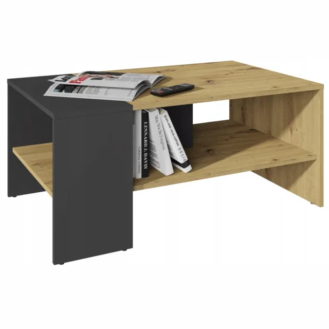 ufc STRAP Serie - Koffietafel - Wotan Eiken en Zwart - Moderne Ontwerp - Met Plank Eiken;Zwart