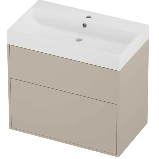 Proline Podium Badmeubelset Polystone Loft 1 Kraangat Voor Grepen 80x46x75 cm Mat White Soft Linen Beige
