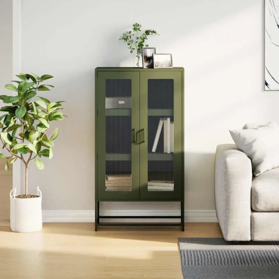 vidaXL Hoge kast 68x39x123 cm staal olijfgroen, foto 3