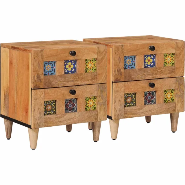 vidaXL Nachtkastje 2 st Naturel 40 x 33 x 46 cm Massief Mango Hout Bruin