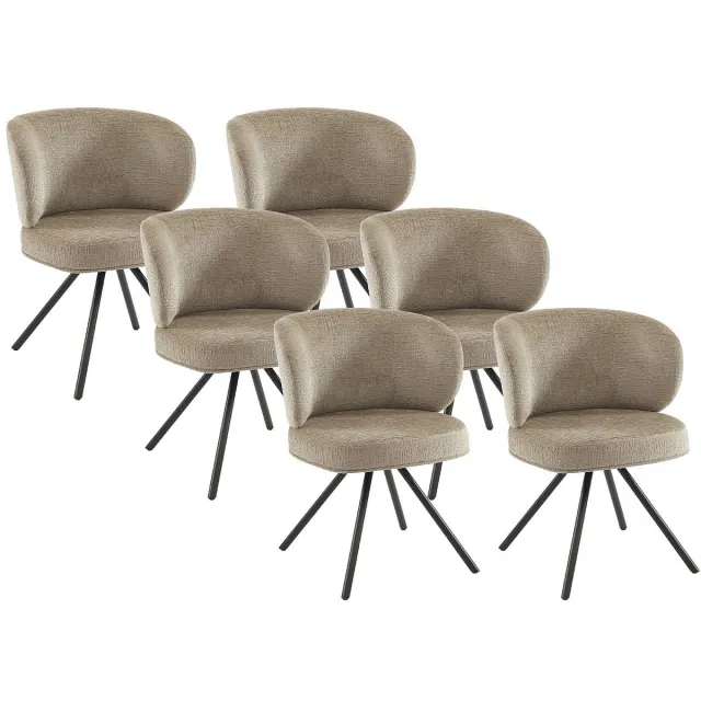 Vente-unique Set van 6 draaistoelen in getextureerde stof en zwart metaal - Taupe - LYARO