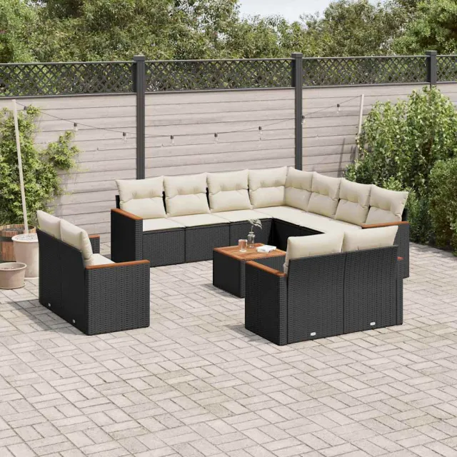 vidaXL 12-delige Loungeset met kussens poly rattan zwart, foto 2