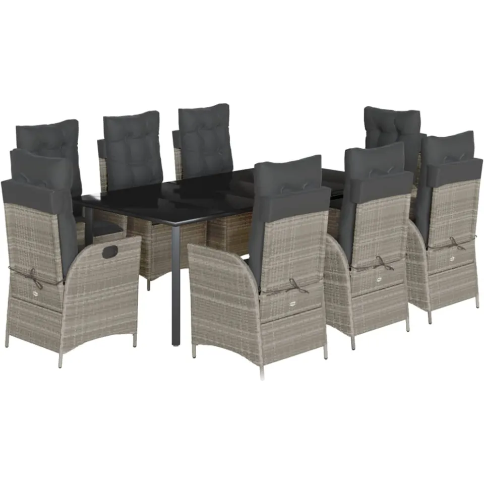 vidaXL 9-delige Tuinset met kussens poly rattan lichtgrijs