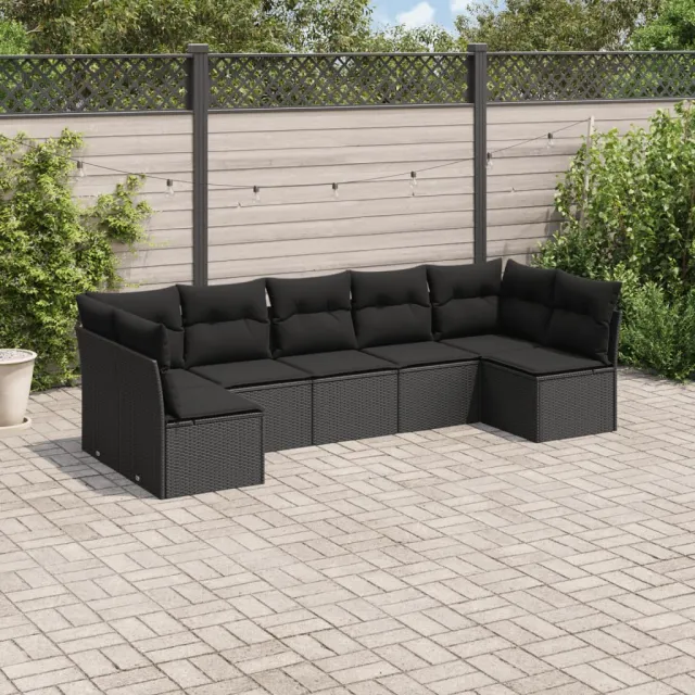 vidaXL 7-delige Loungeset met kussens poly rattan zwart, foto 2