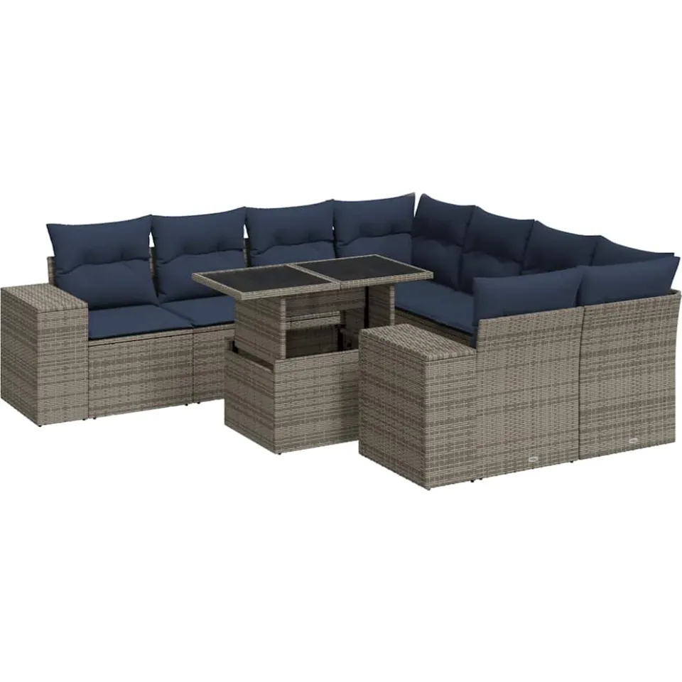 vidaXL 9-delige Loungeset met kussens poly rattan acacia grijs, foto 3