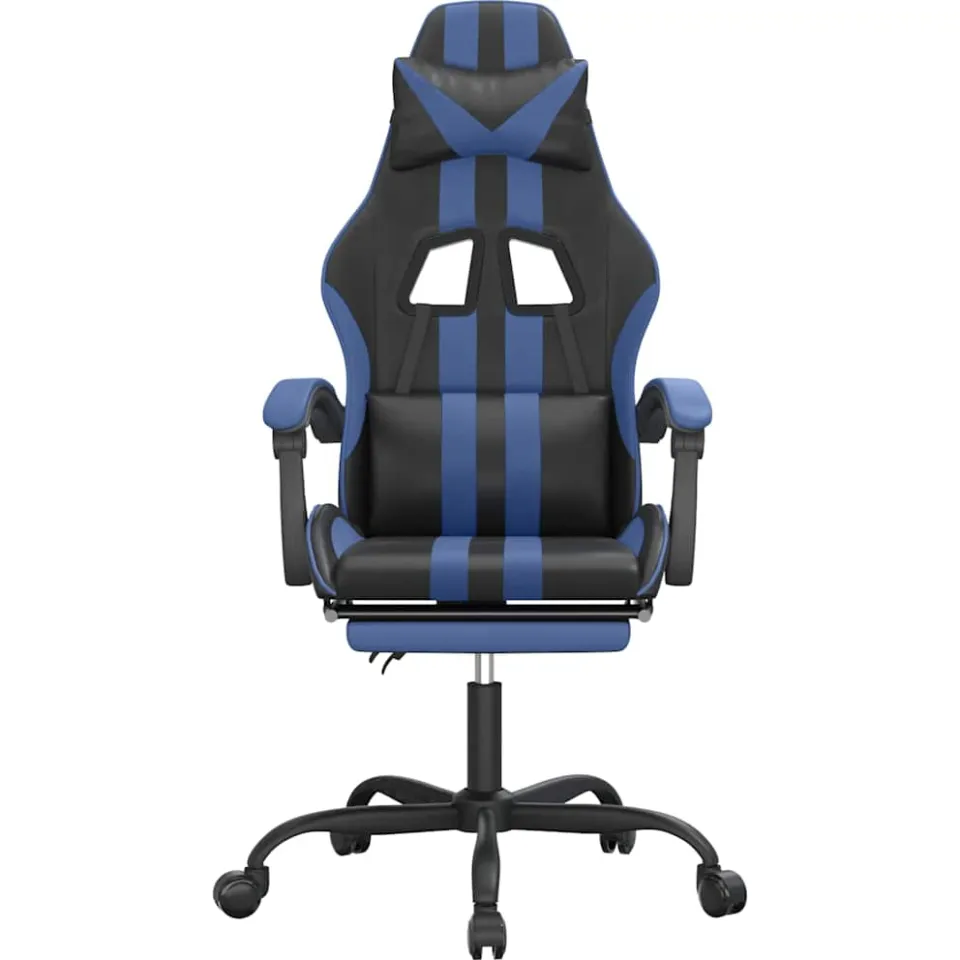 vidaXL Gamestoel draaibaar met voetensteun kunstleer zwart en blauw