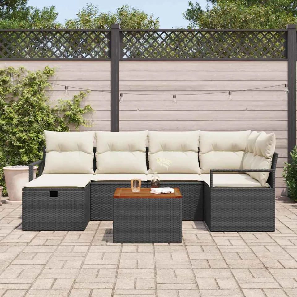 vidaXL Tuinbankenset 7 st Zwart poly rattan, foto 3