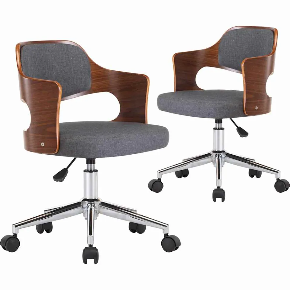vidaXL Eetkamerstoelen 2 st draaibaar gebogen hout en stof grijs, foto 3