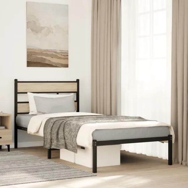 vidaXL Bedframe zonder matras metaal sonoma eikenkleurig 107x203 cm Bruin