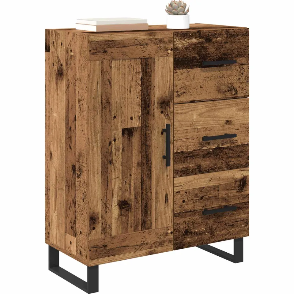 vidaXL Dressoir Oud Hout 69,5 x 34 x 90 cm Gemonteerd hout en ijzer Bruin