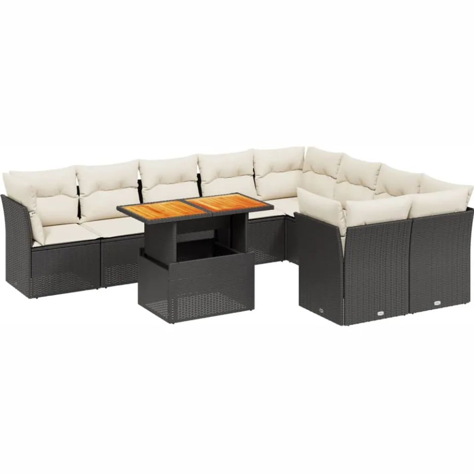 vidaXL 10-delige Loungeset met kussens poly rattan zwart