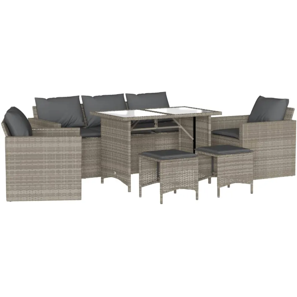 vidaXL 6-delige Loungeset met kussens poly rattan lichtgrijs grijs, foto 3