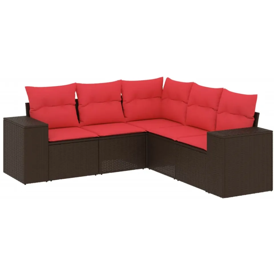 vidaXL 5-delige tuinbankset met kussens, bruin polyrotan, foto 3