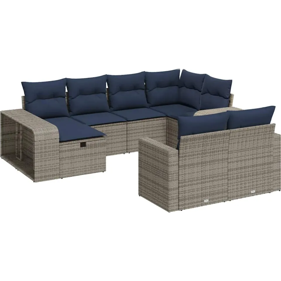 vidaXL 10-delige Loungeset met kussens poly rattan grijs, foto 3