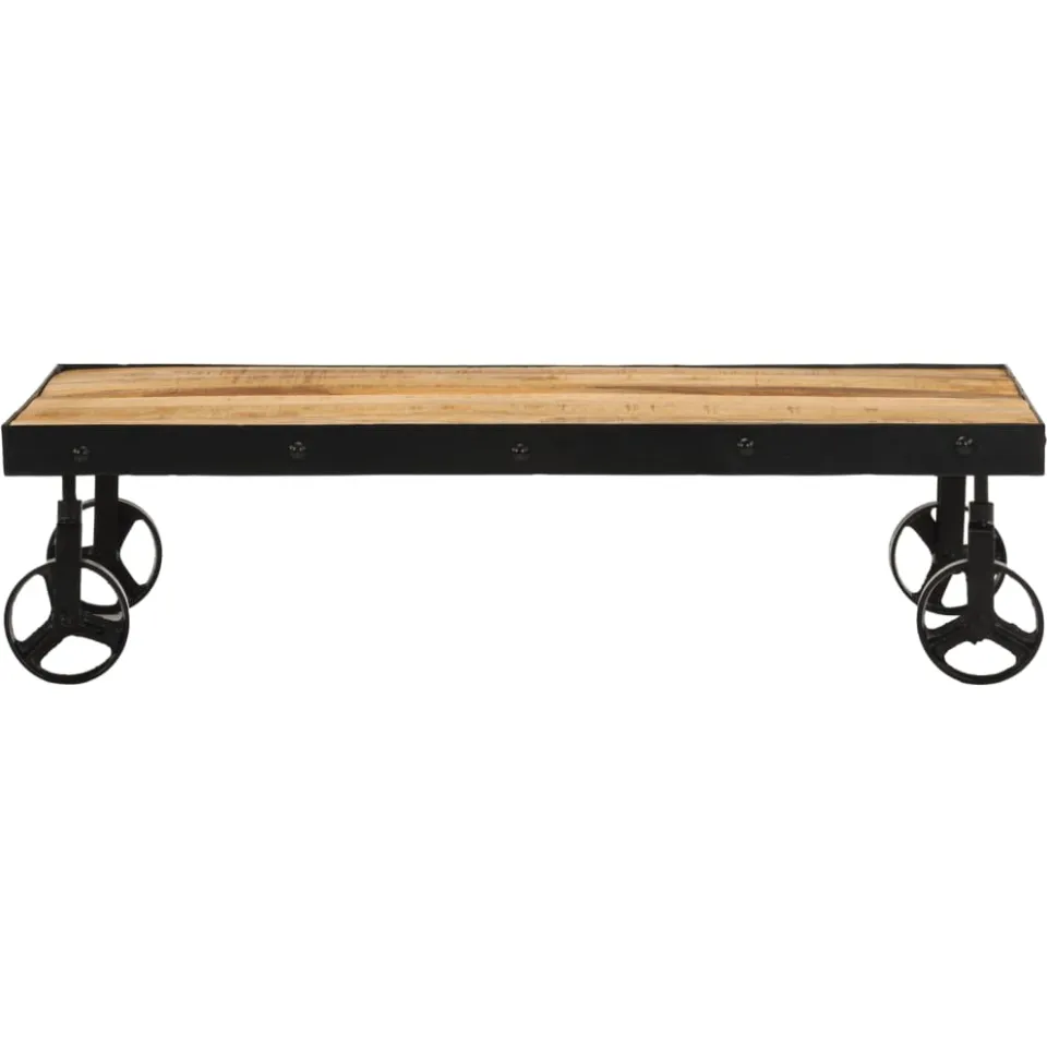 vidaXL Salontafel met wieltjes 100x55x26 cm massief mangohout bruin, foto 2