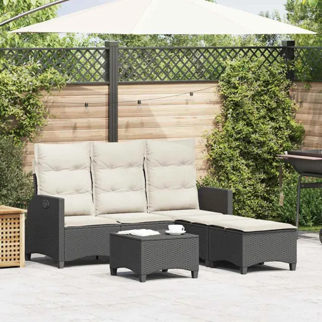 vidaXL 3-delige Tuinbankstel met kussens L-vormig poly rattan zwart, foto 2