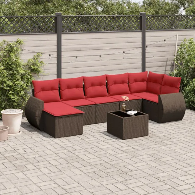 vidaXL 8-delige tuinbankset met kussens, bruin polyrotan