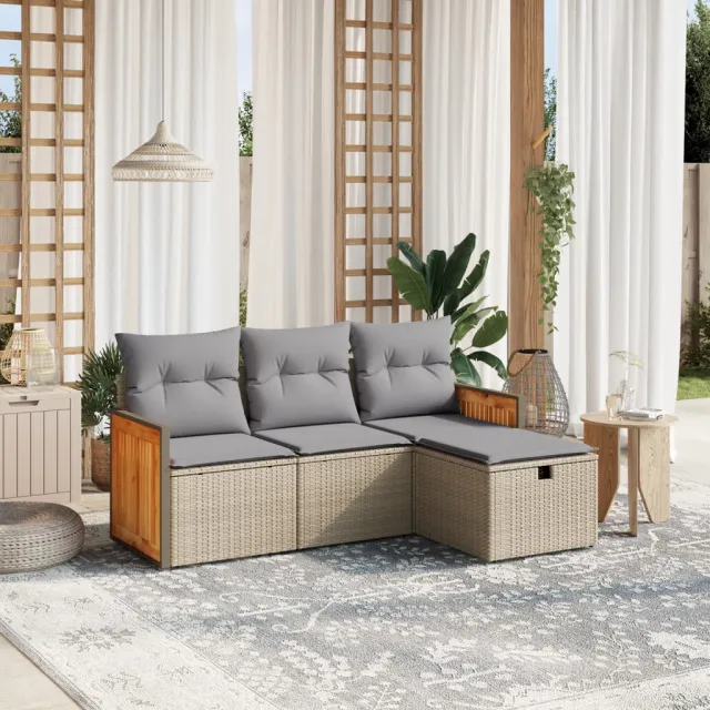 vidaXL 4-delige Loungeset met kussens poly rattan gemengd beige, foto 2