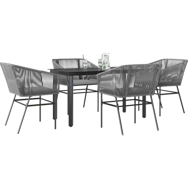 vidaXL 5-delige Tuinset met kussens poly rattan glas grijs