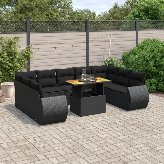 vidaXL 10-delige Loungeset met kussens poly rattan zwart, foto 2