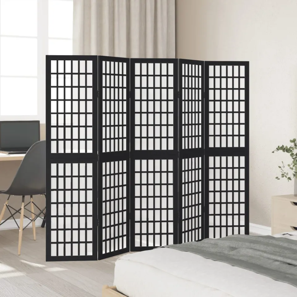 vidaXL Kamerscherm met 5 panelen massief paulowniahout zwart, foto 3