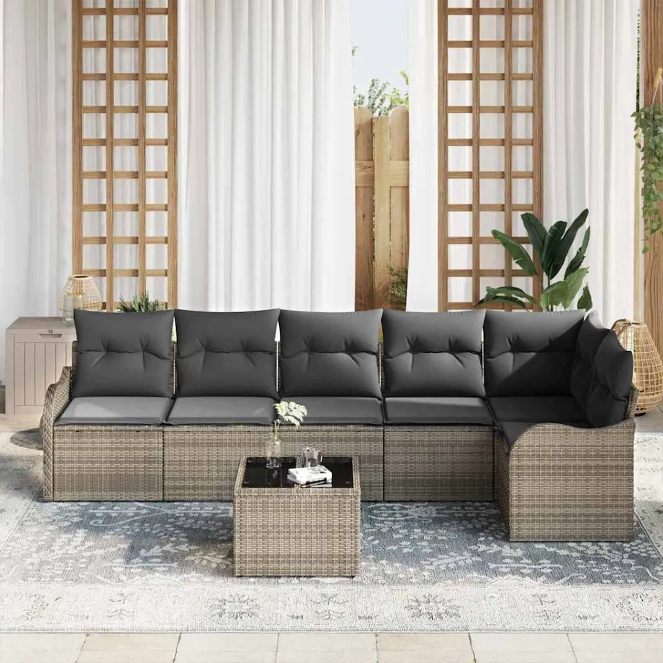 vidaXL Tuin Sofa Set 7 st Zwart poly rattan, foto 3