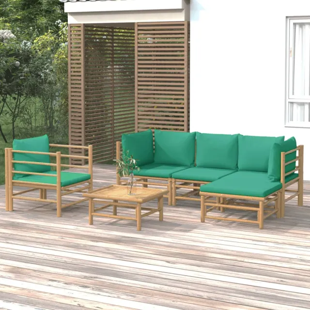 vidaXL 6-delige Loungeset met kussens bamboe groen, foto 2