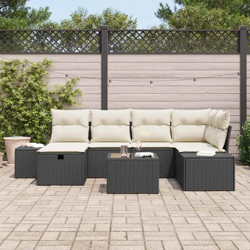 vidaXL Tuin Sofa Set 7 st Zwart poly rattan, foto 2