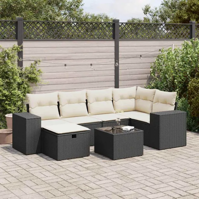 vidaXL 7-delige Loungeset met kussens poly rattan zwart, foto 2